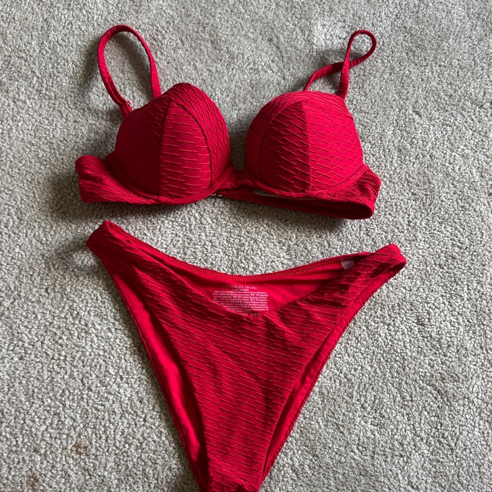 Victoria’s Secret Red Textured Bikini Set